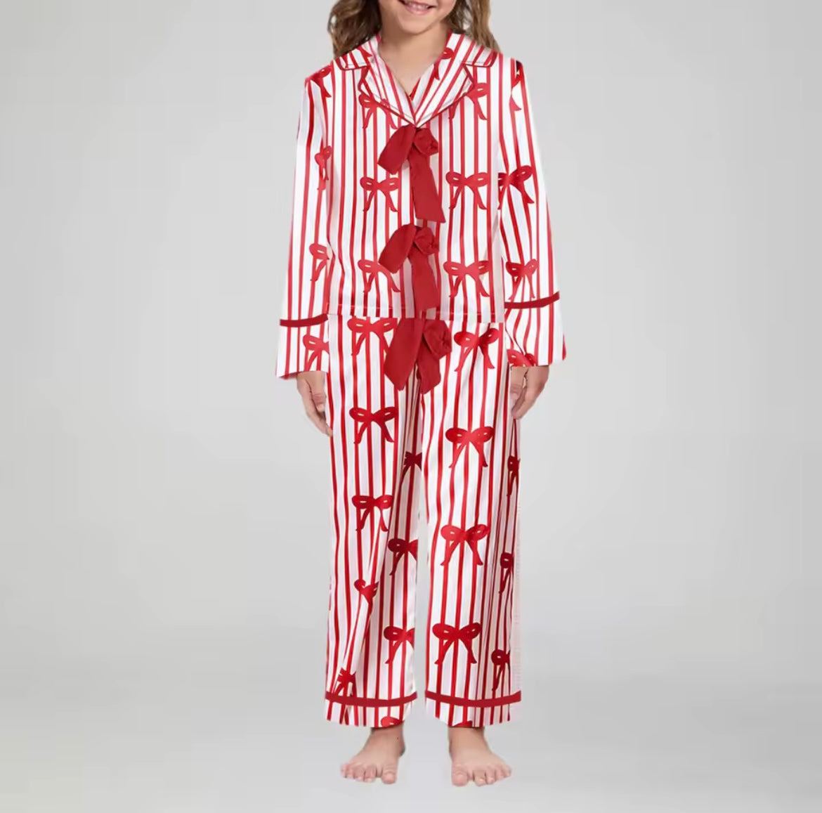 Mummy and mini chunky bow & candy cane Pyjamas
