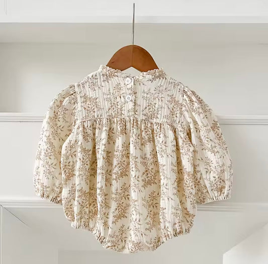 Beige Floral romper - long sleeved