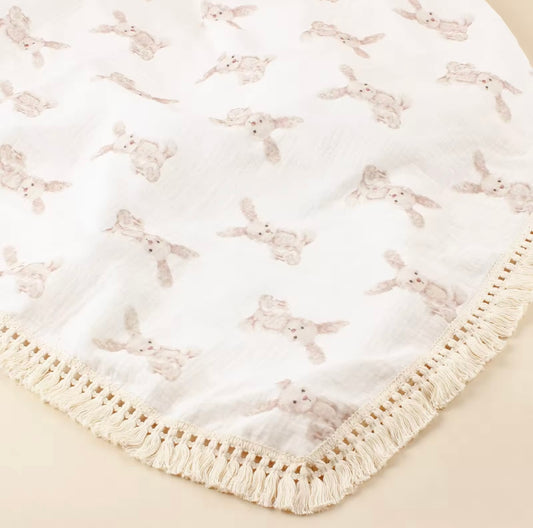Bunny swaddle tassel blanket
