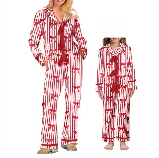 Mummy and mini chunky bow & candy cane Pyjamas