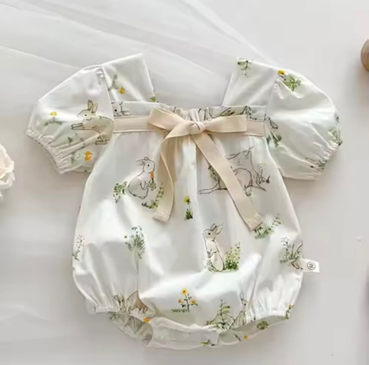 Cream Bunny print romper