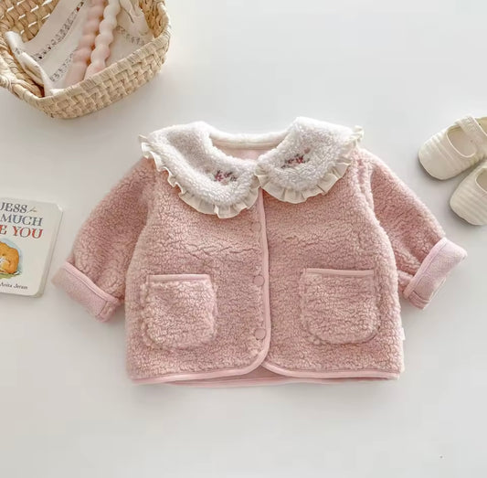 Fleece frill collar coat