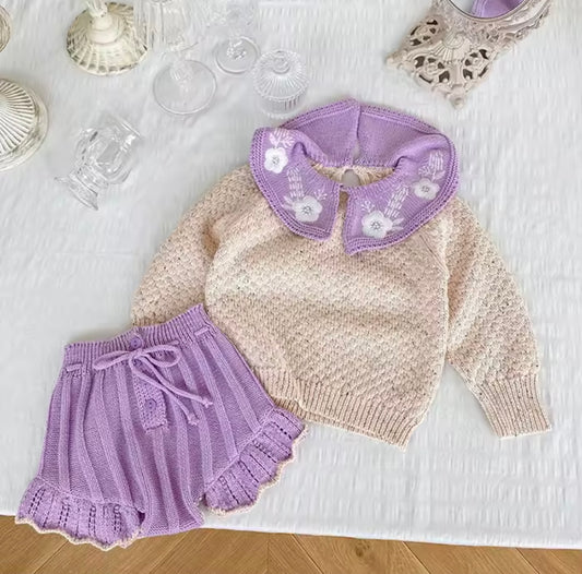 Purple floral knitted set