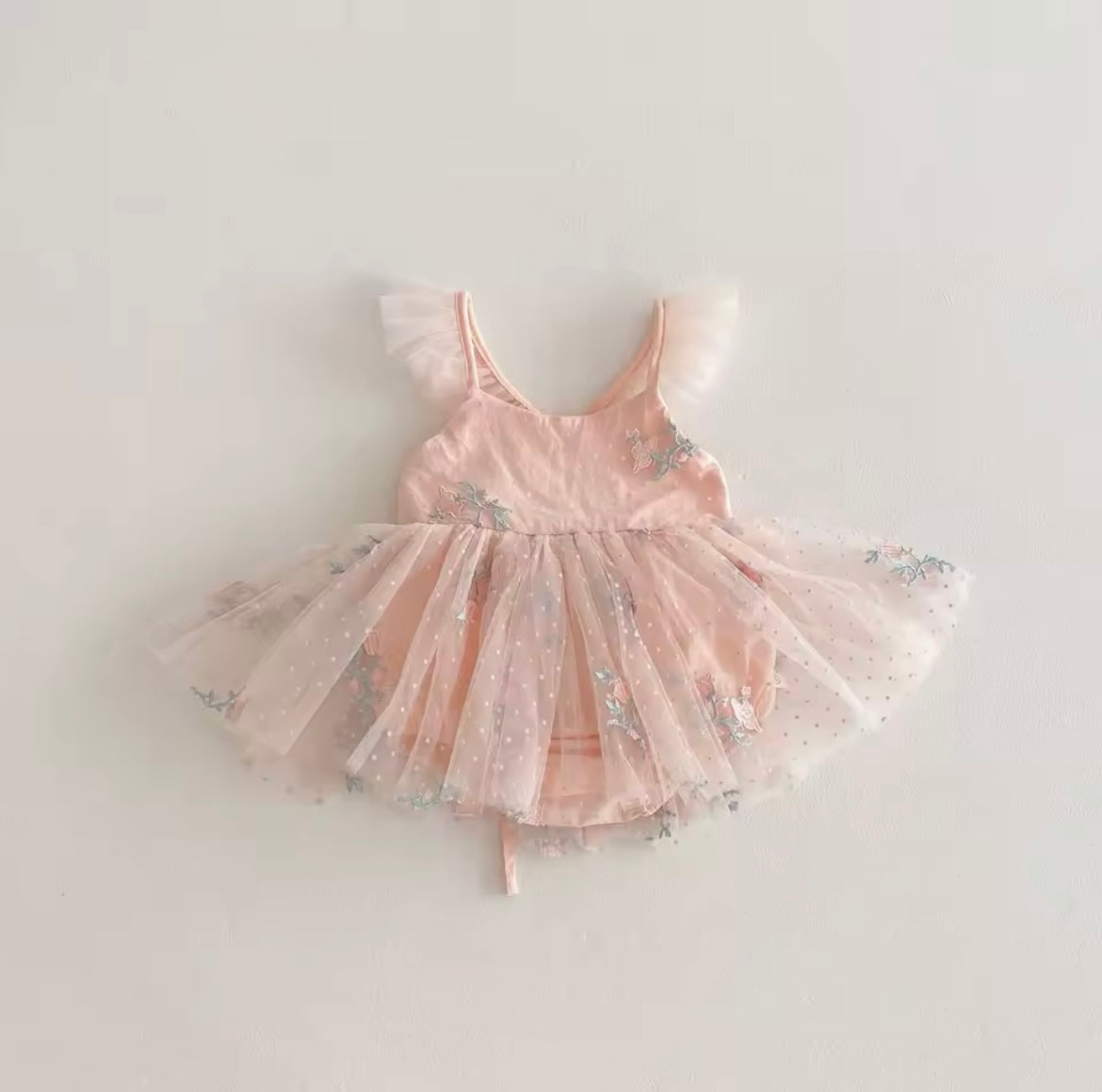 Floral tulle romper - white