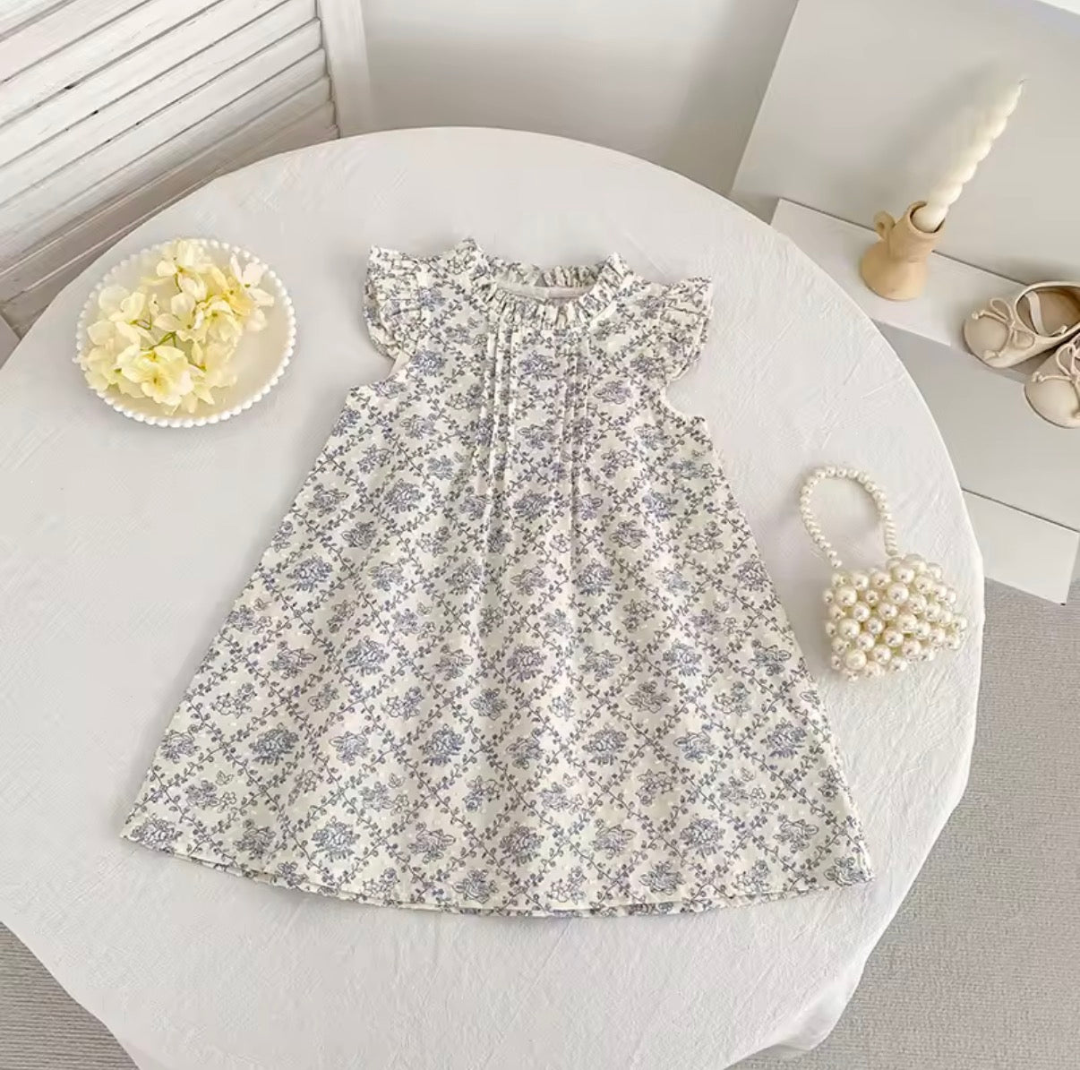 Blue high neck dot cotton dress