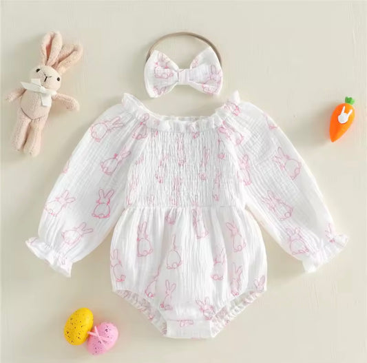 White bunny romper and headband