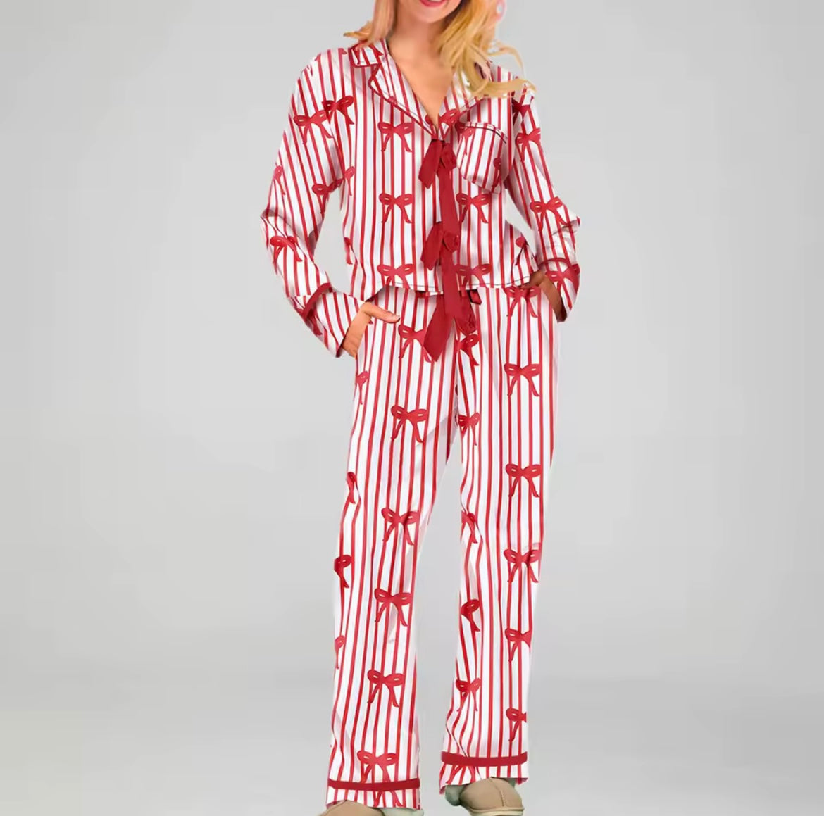 Mummy and mini chunky bow & candy cane Pyjamas