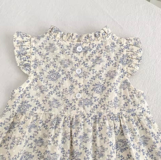 Blue high neck dot cotton dress