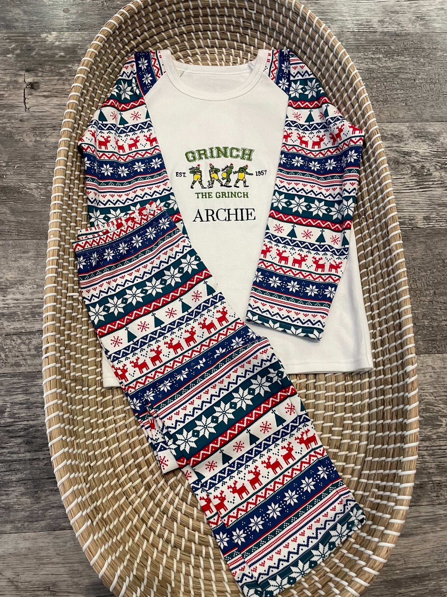 Personalised Christmas brushed cotton check pyjamas