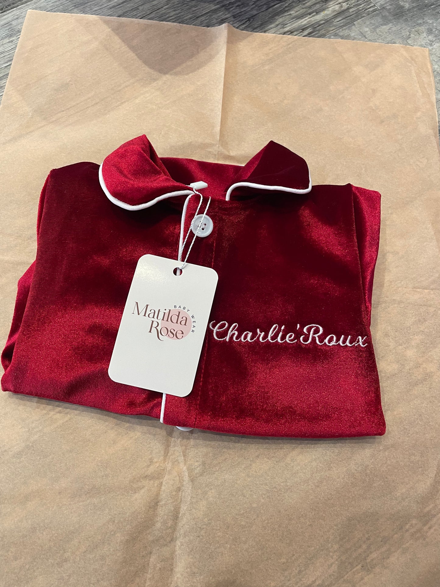 Personalised luxury red velvet boys pyjamas