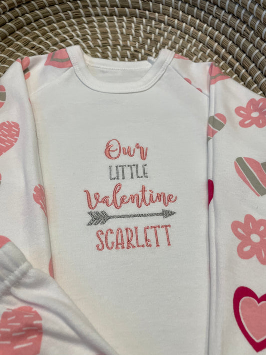 Personalised valentines plain cotton pyjamas