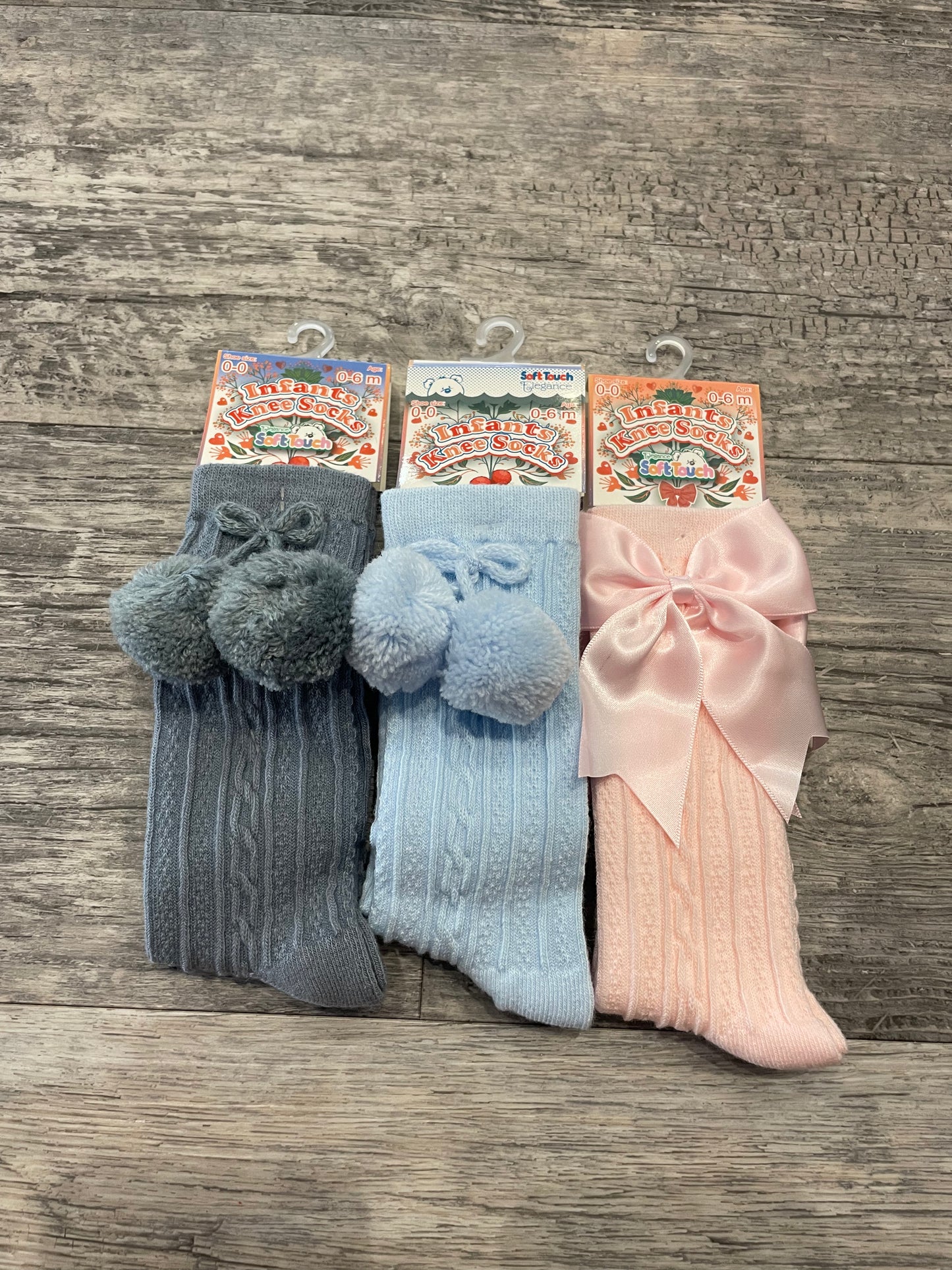Steel blue knee high pom pom socks
