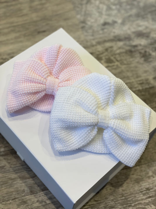 Waffle knitted turban with oversized bow