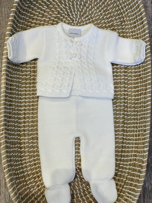 The white knit 2pc button loop set