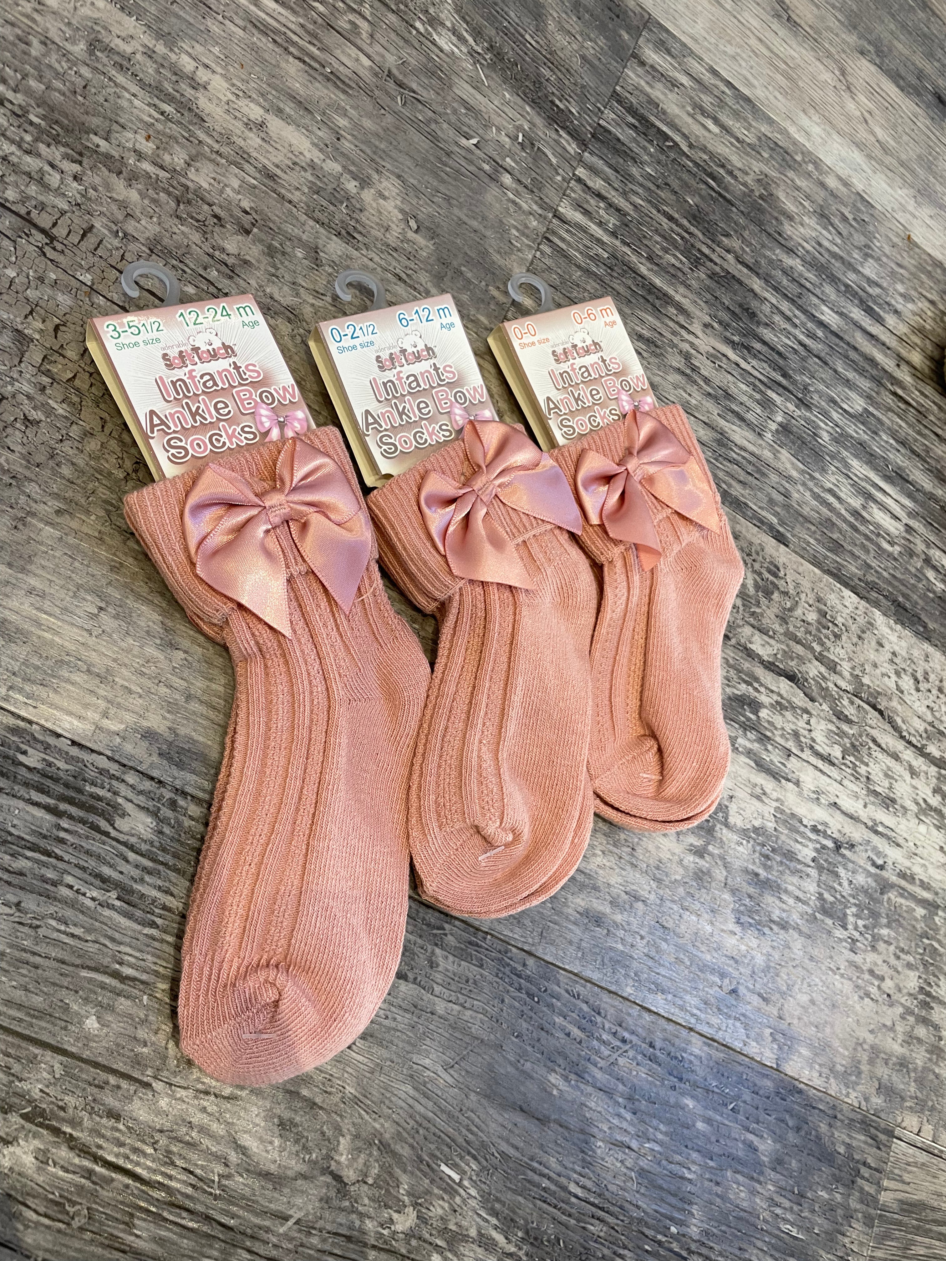 Dusty Rose bow ankle socks Matilda Rose baby wear