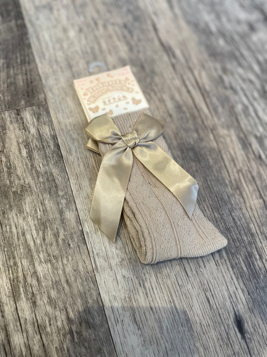 Beige knee high bow socks