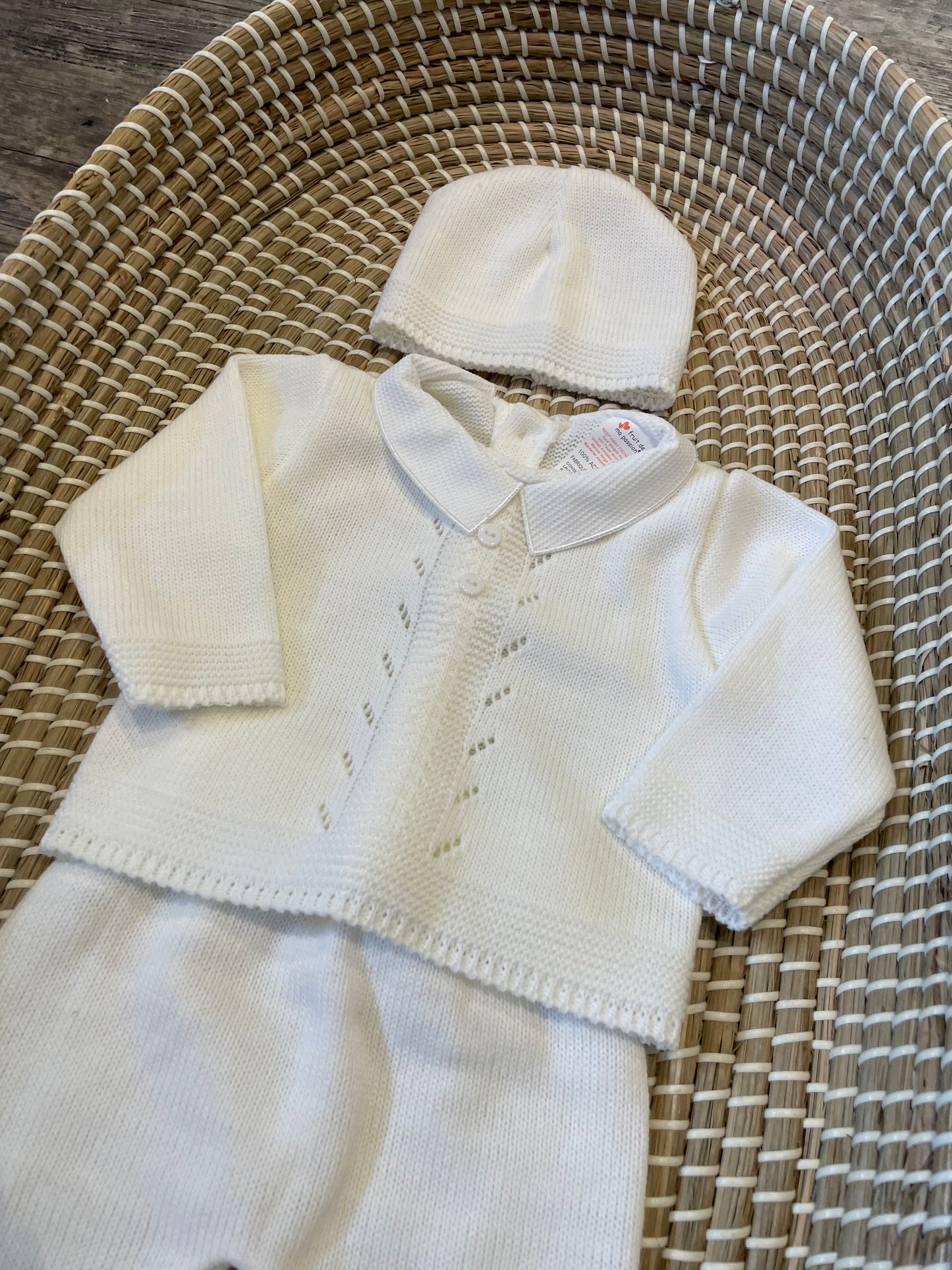 New born knitted set - White with collar
