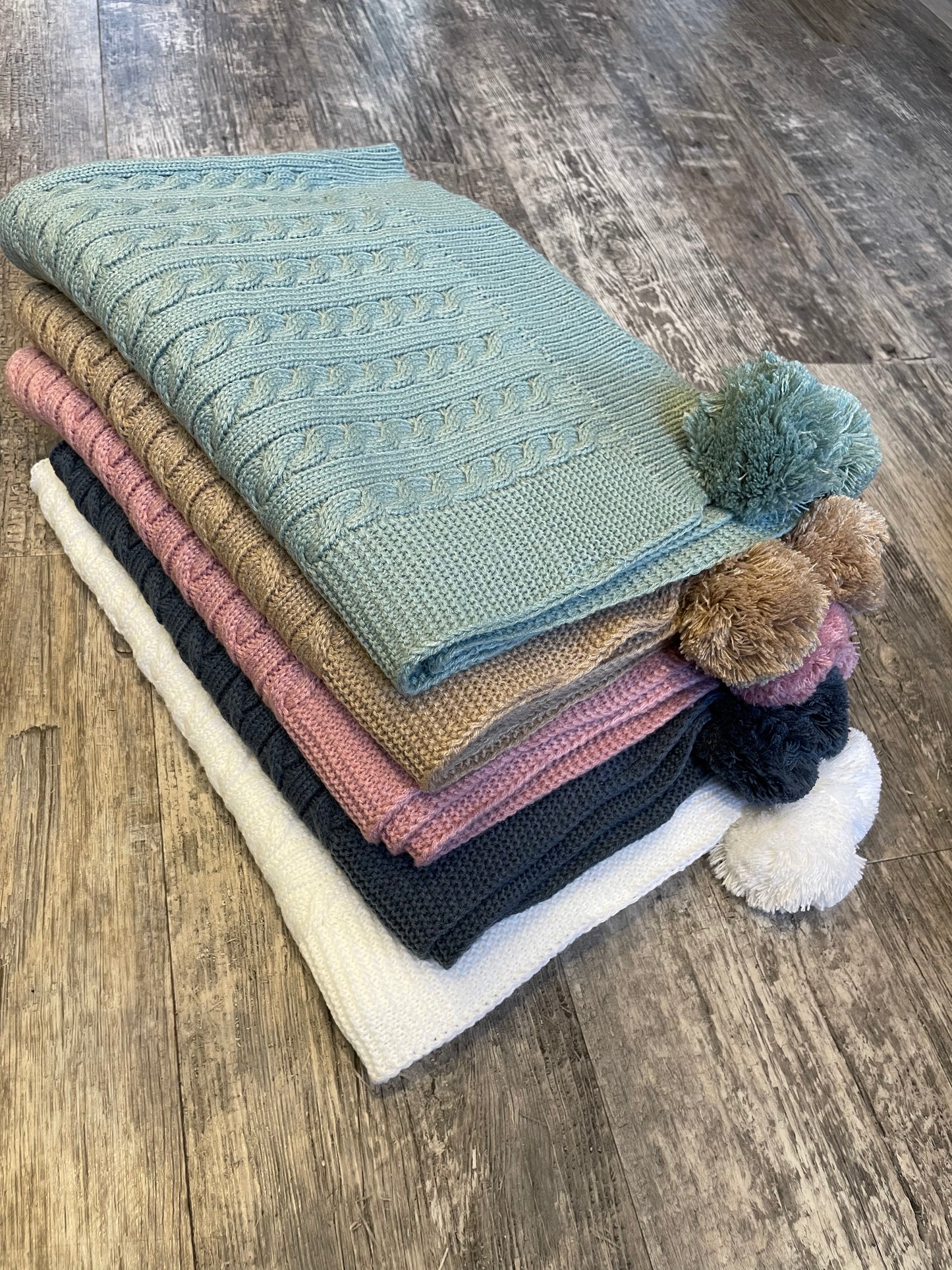 Personalised white cable knit wrap blanket