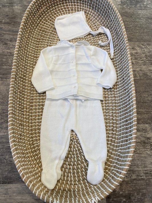 New born knitted set - White with bow