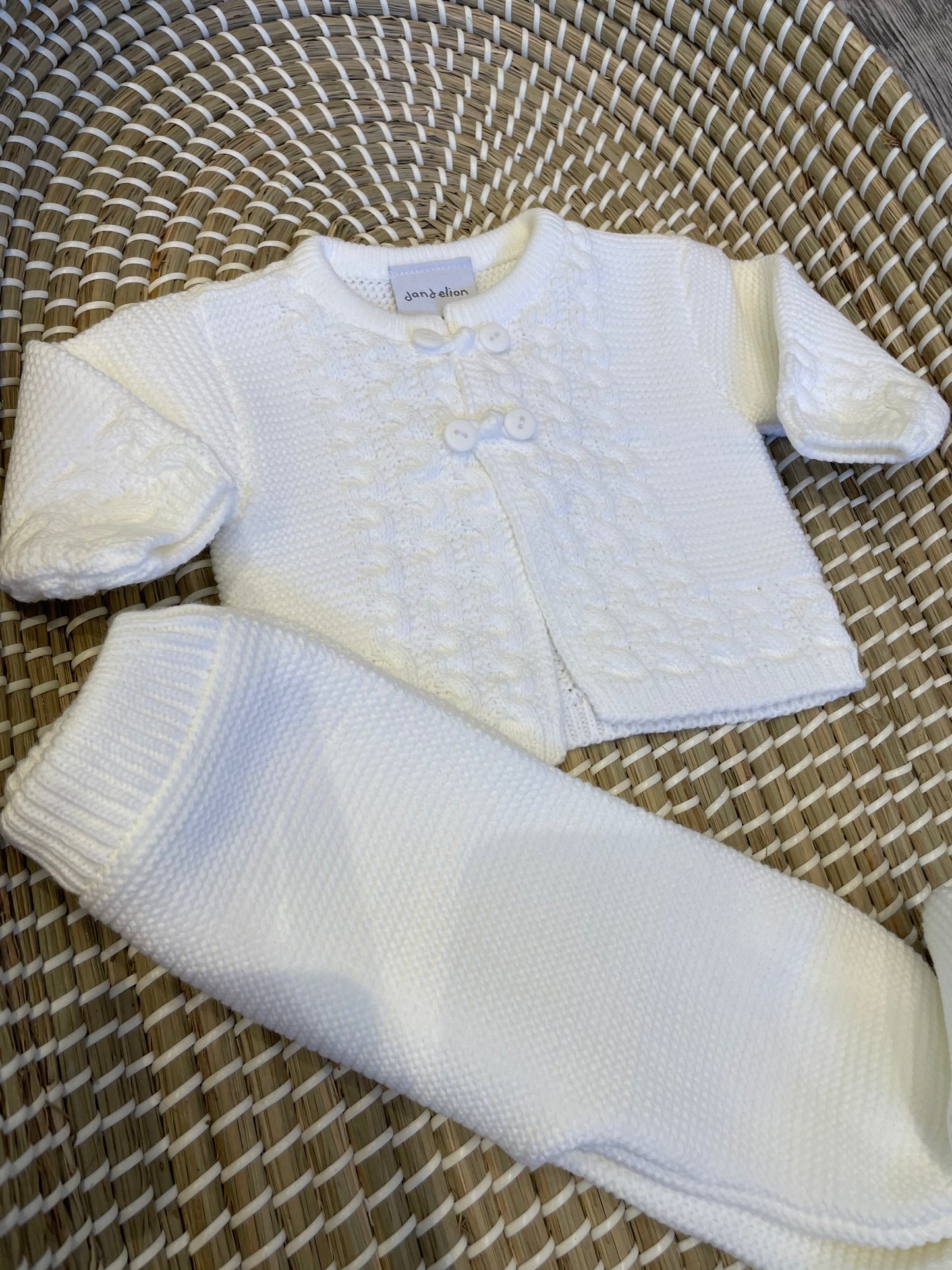 The white knit 2pc button loop set