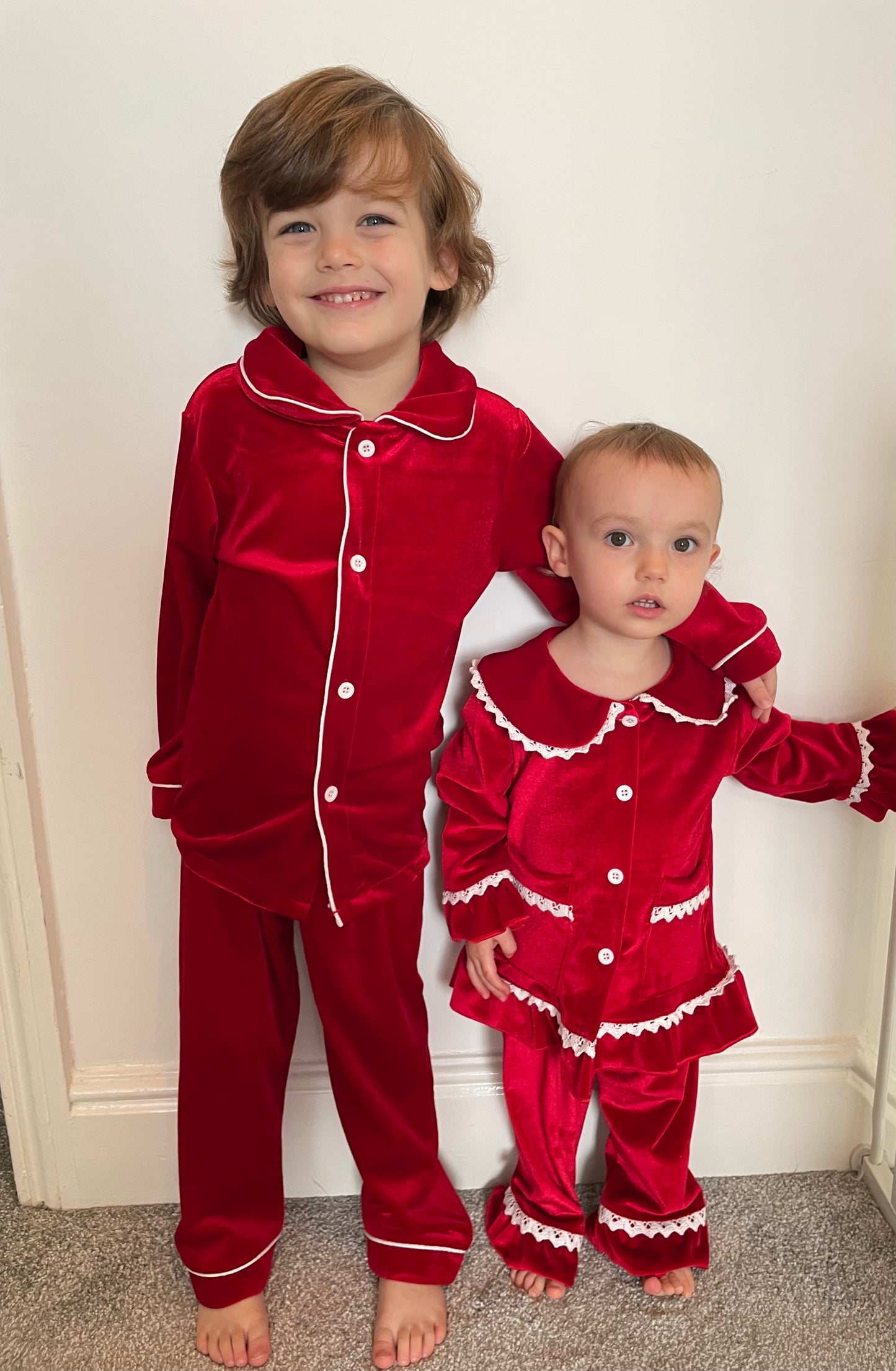 Personalised luxury red velvet boys pyjamas
