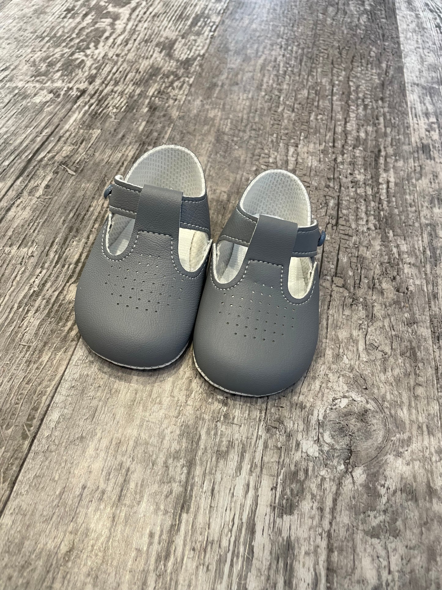 Grey T-bar pram shoes