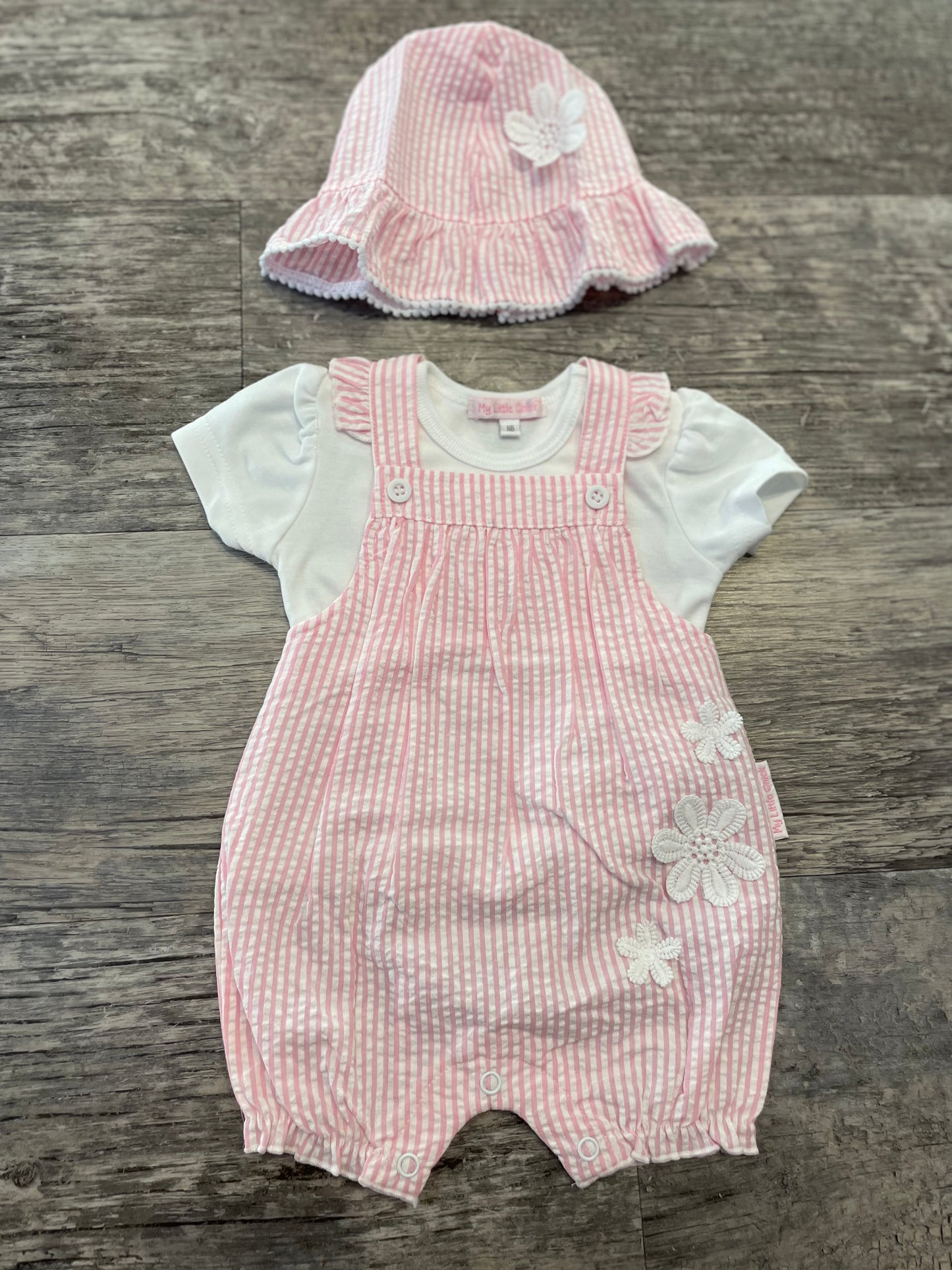 Pink stripe dungaree set