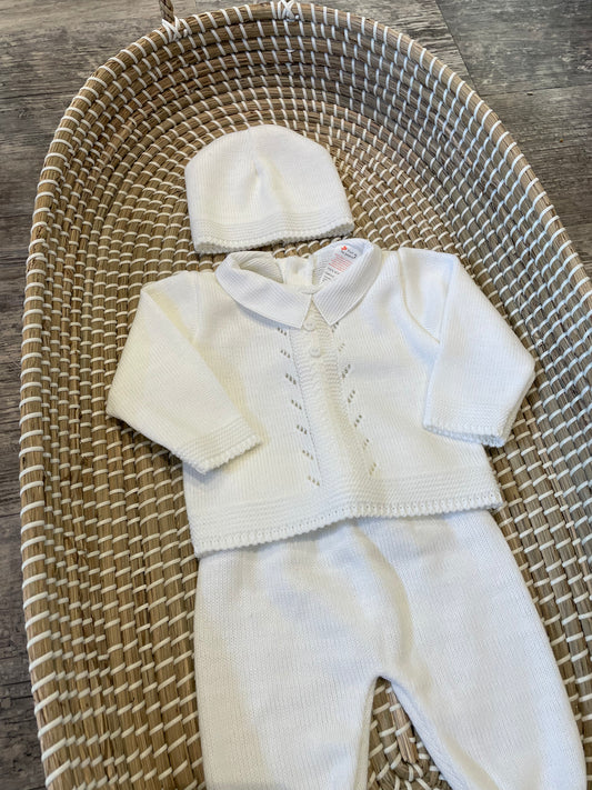 New born knitted set - White with collar