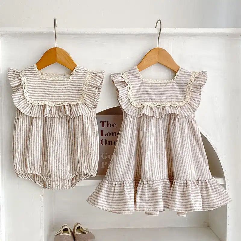 Cream & Beige striped romper