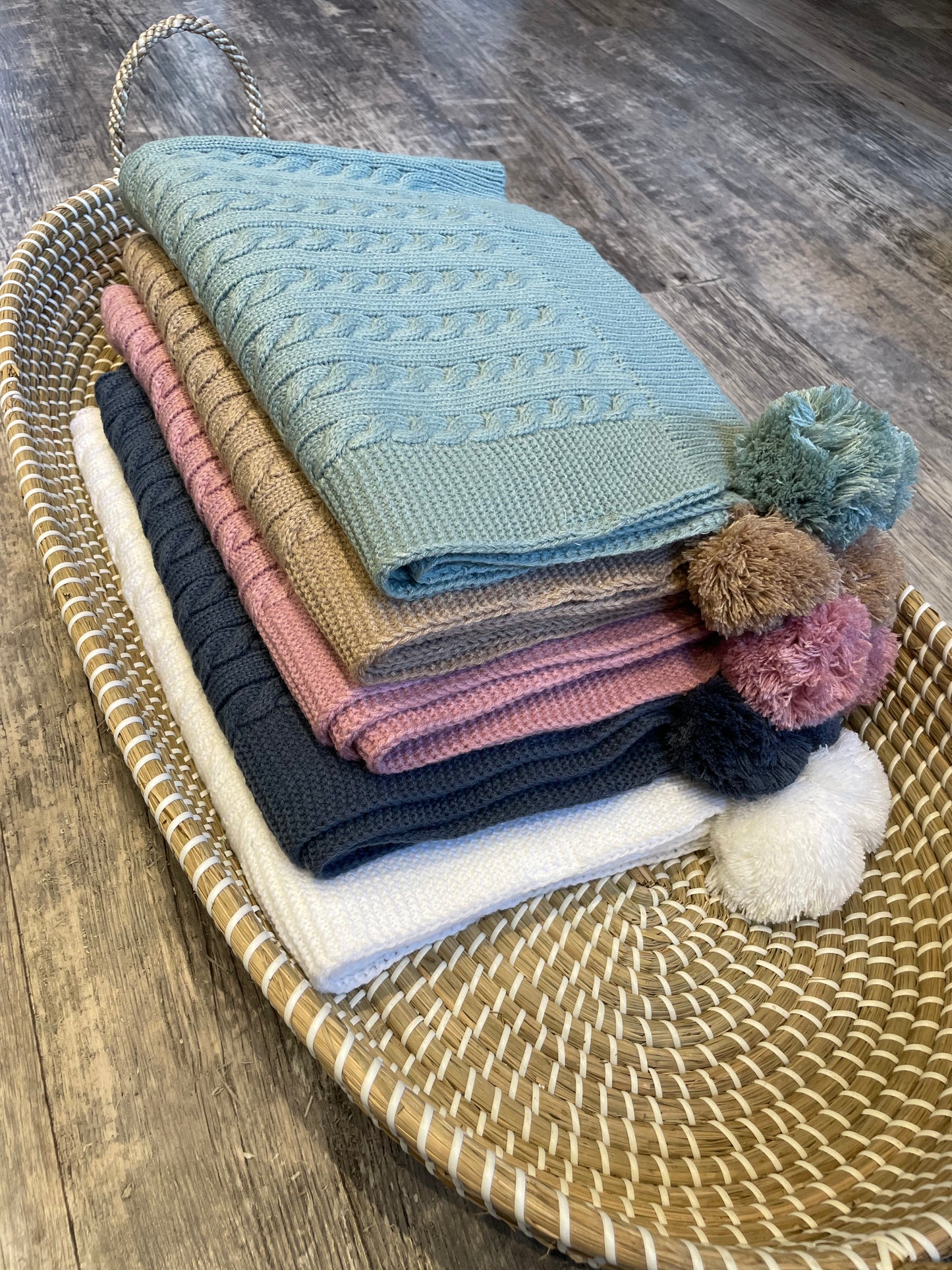 Personalised pink cable knit wrap blanket