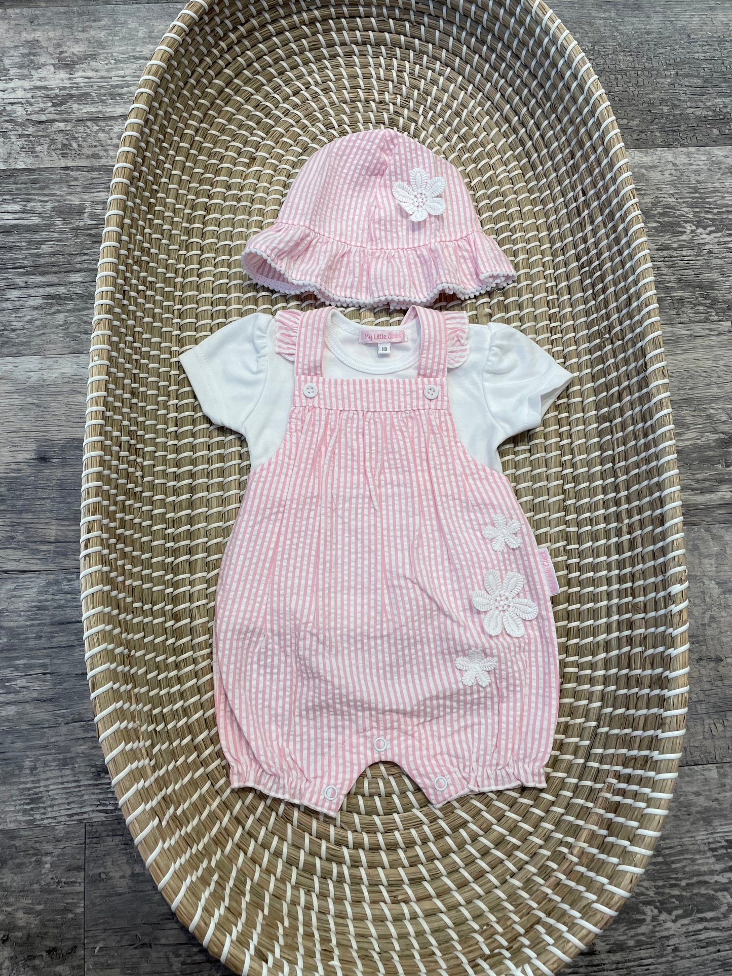 Pink stripe dungaree set