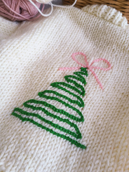 Handmade pink bow Christmas tree cardigan (PREORDER)
