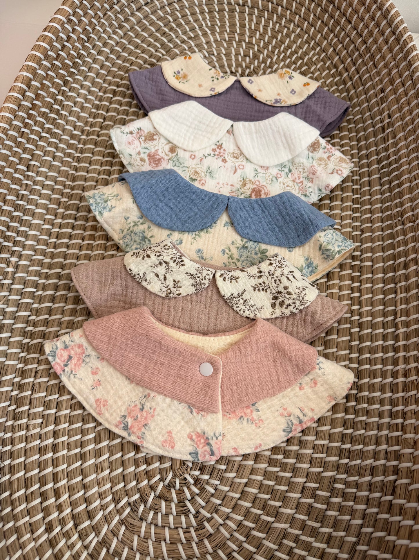 Muslin collar floral bibs