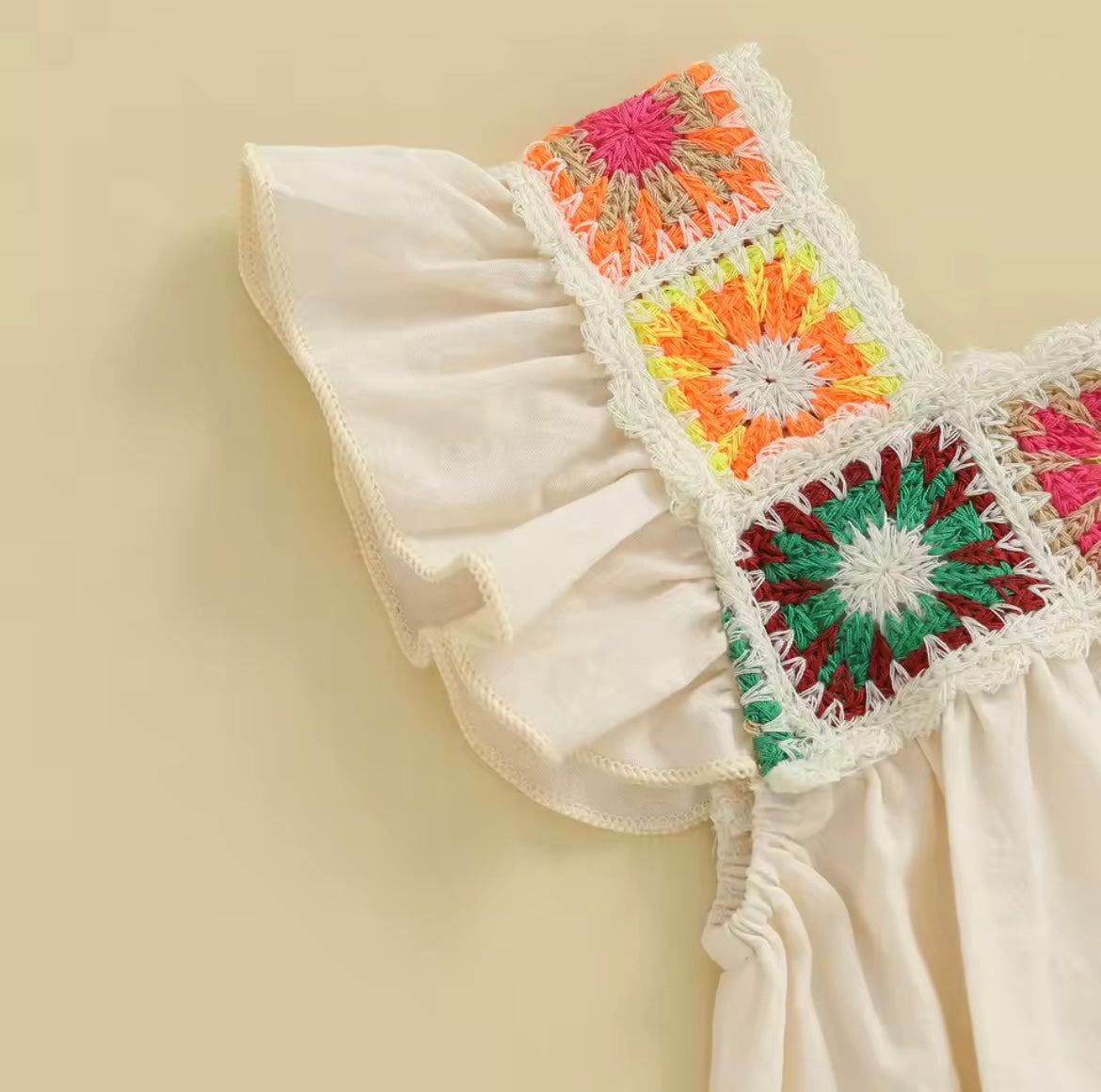 Cream crochet detail romper