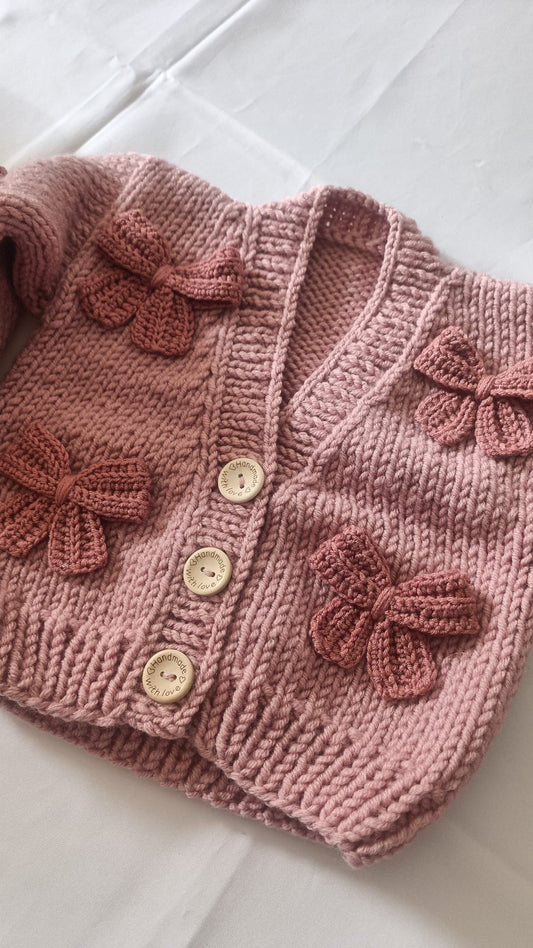 Handmade chunky 6 bow cardigan - In stock