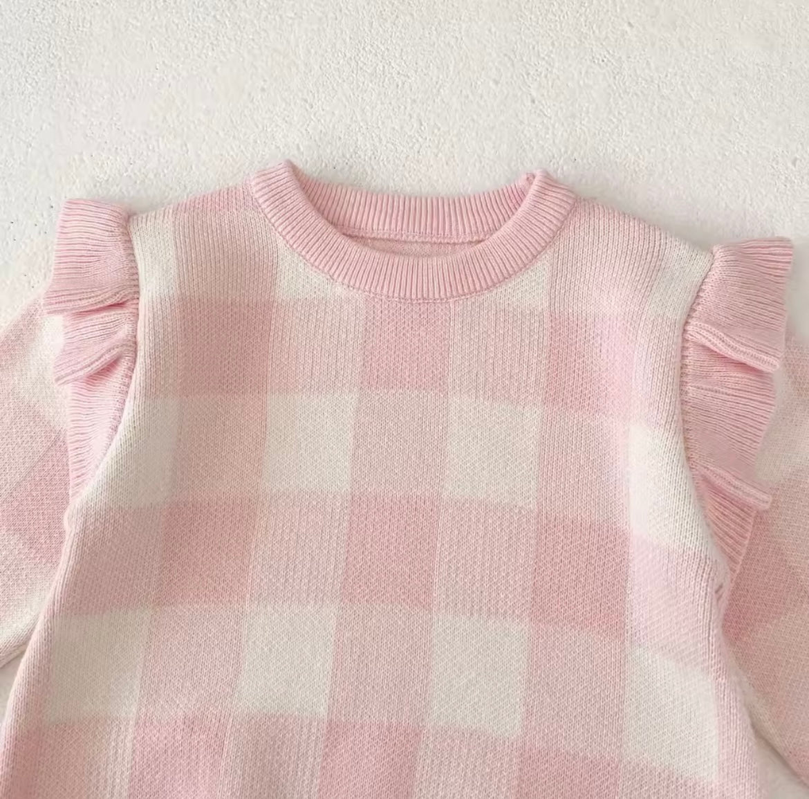 Pink check frill romper