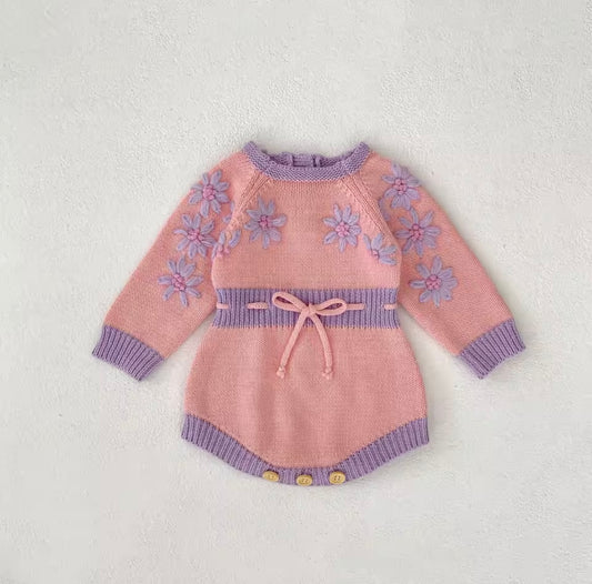 Pink and purple knitted romper