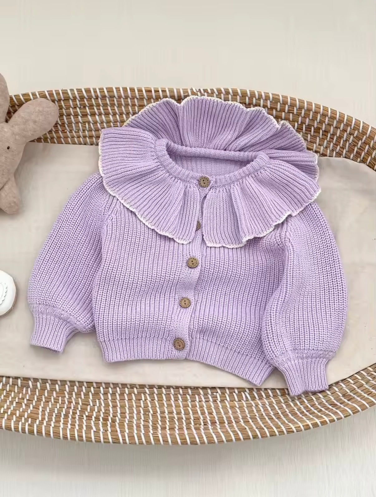 Frill neck knitted cardigan - 4 colours