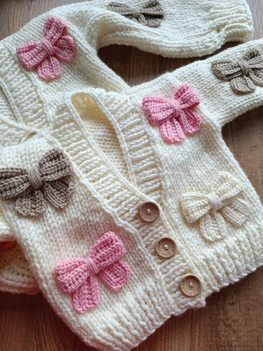 Handmade chunky 6 bow cardigan (PREORDER)