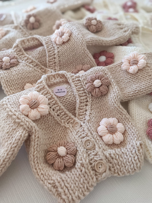 Handmade beige flower cardigan - PREORDER