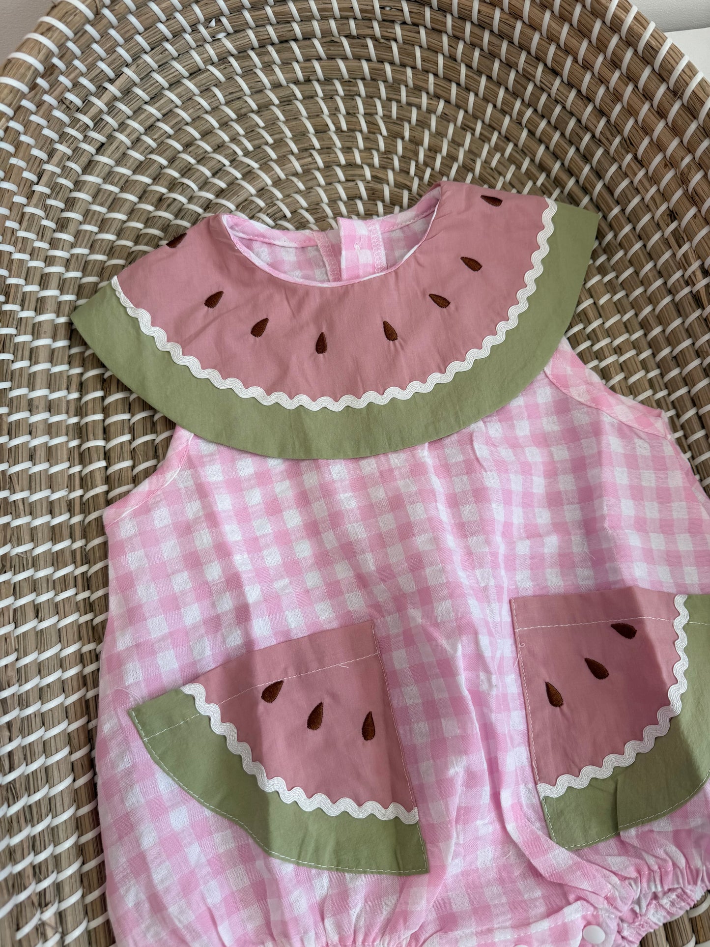 Pink check watermelon romper/dress