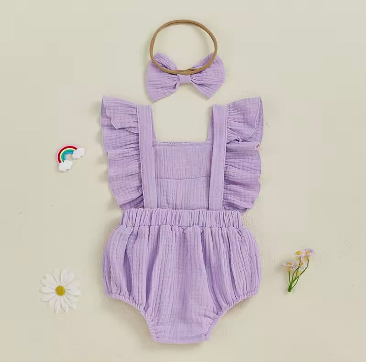 Purple crochet baby romper