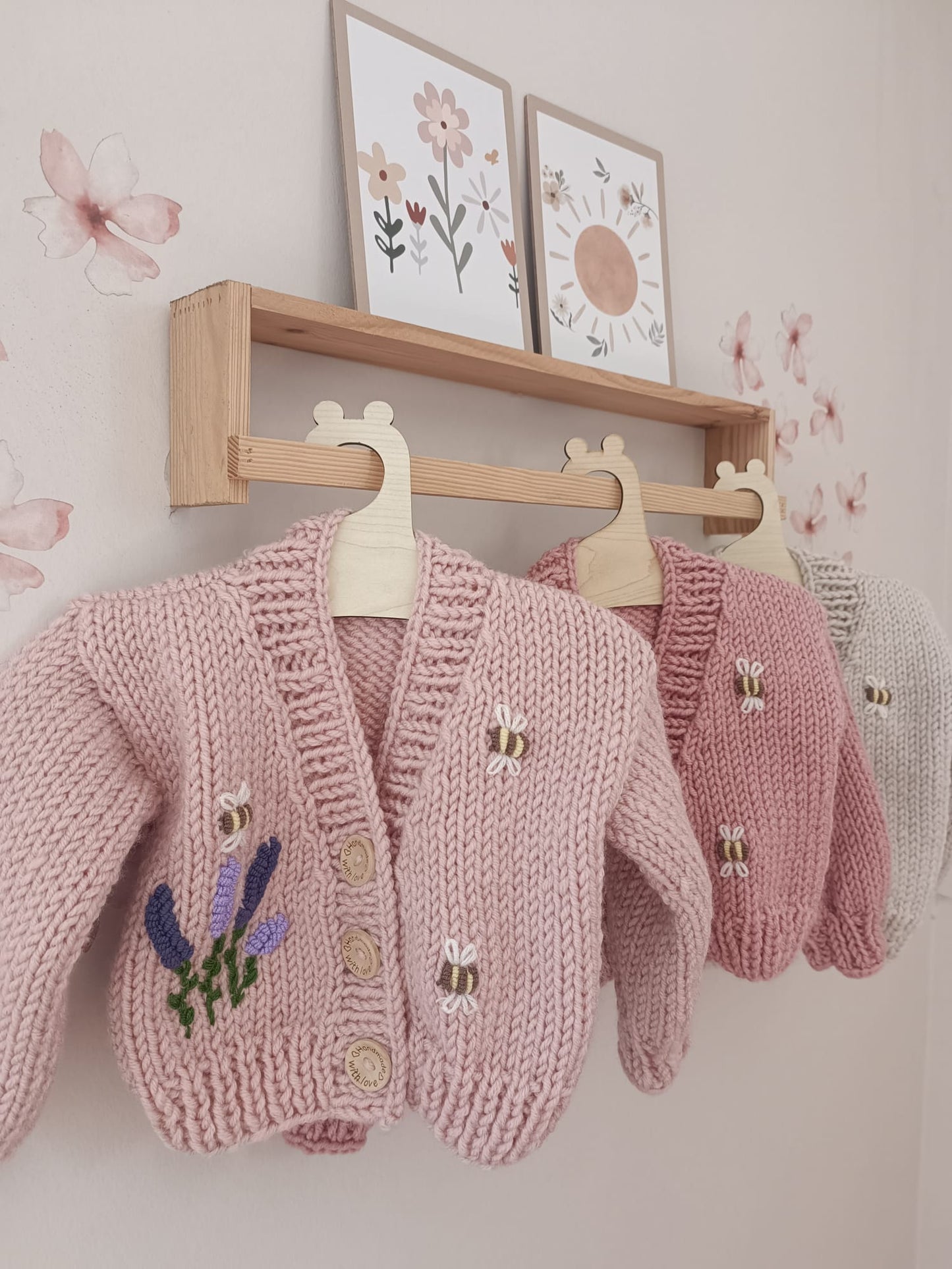 Handmade bees and flowers cardigan  (PREORDER)