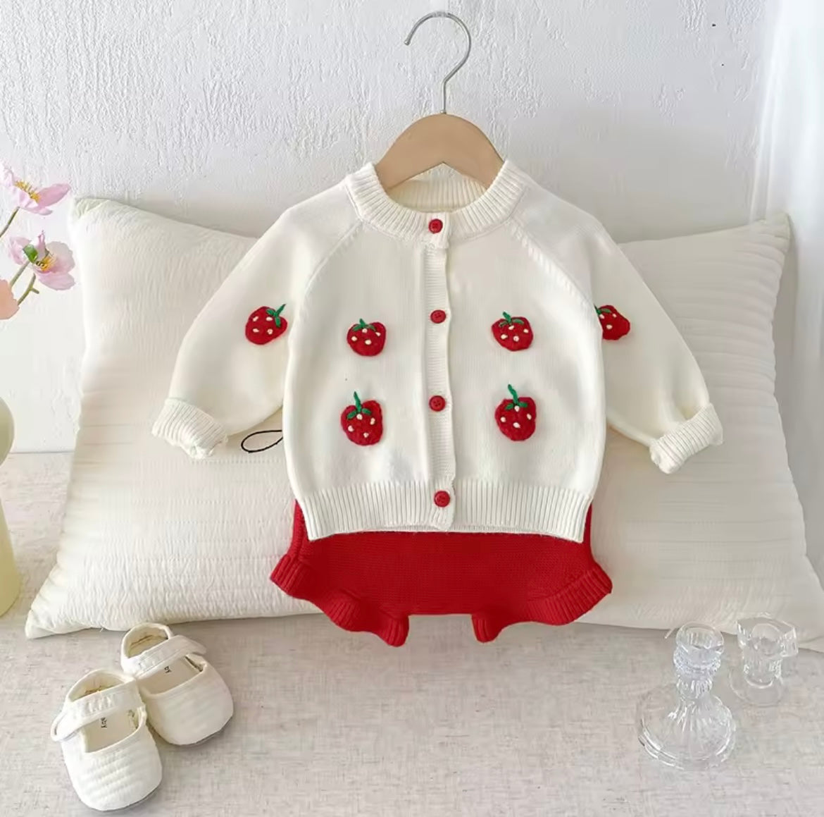 Strawberry cardigan and shorts set