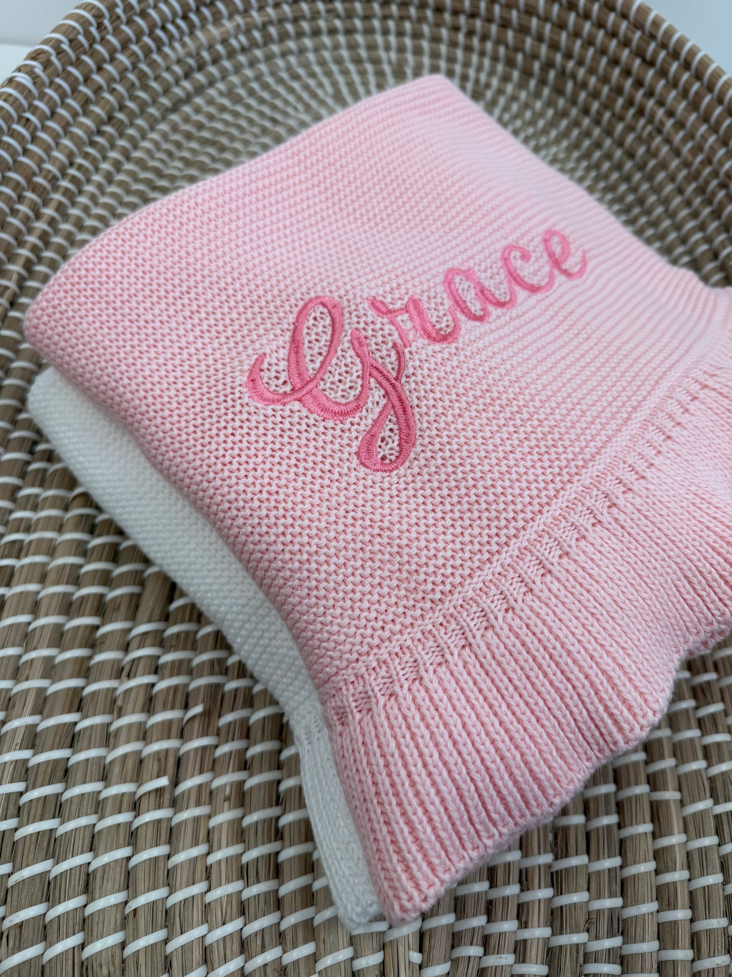 Personalised knitted frill blanket