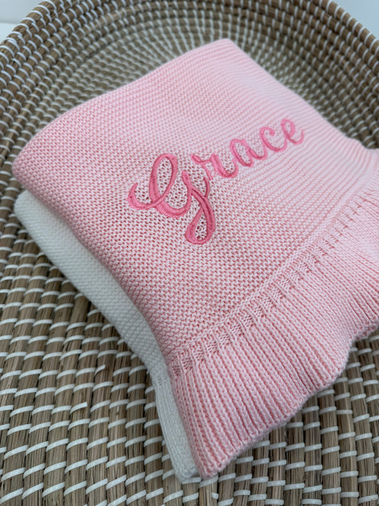 Personalised knitted frill blanket