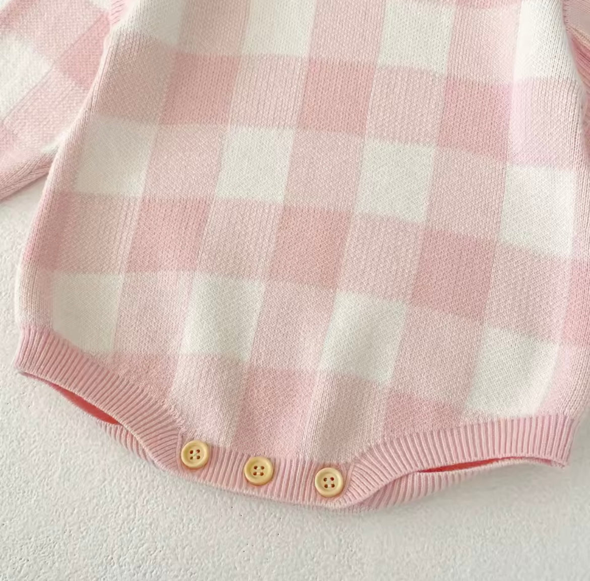Pink check frill romper