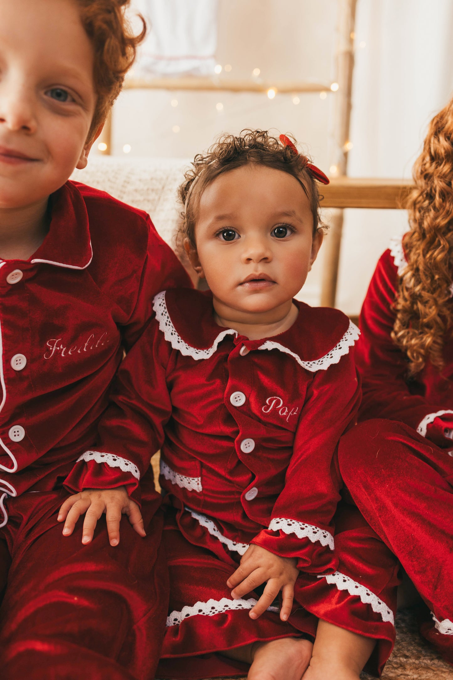 Personalised luxury red velvet girls pyjamas