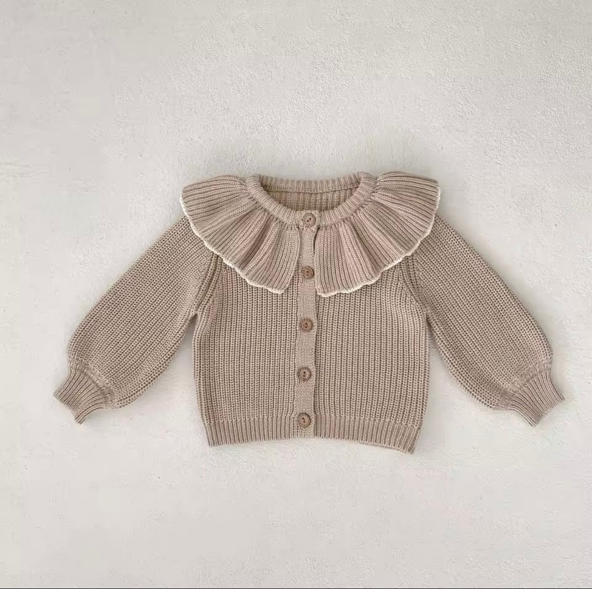 Frill neck knitted cardigan - 3 colours