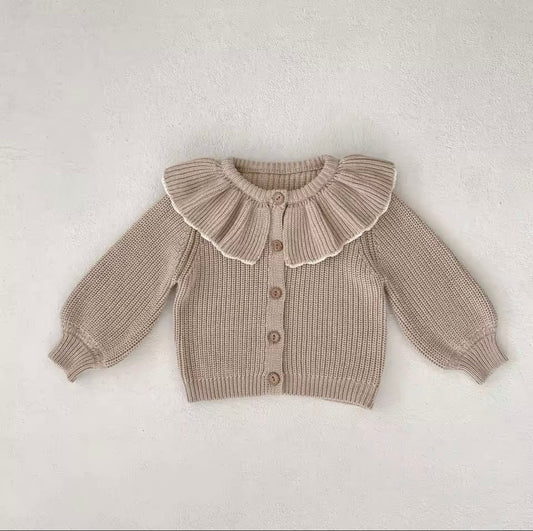Frill neck knitted cardigan - 3 colours